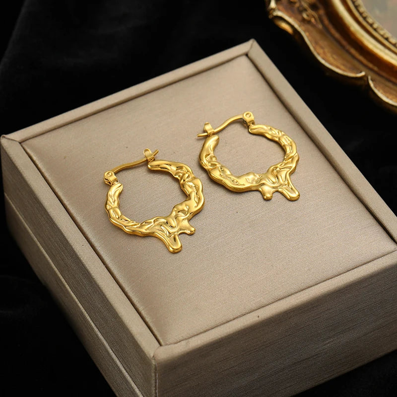 Brincos de argola EILIECK 316L em aço inoxidável dourado, formato de leque, geométrico, estilo boêmio, para mulheres, pingente de orelha, joia, presente para festa