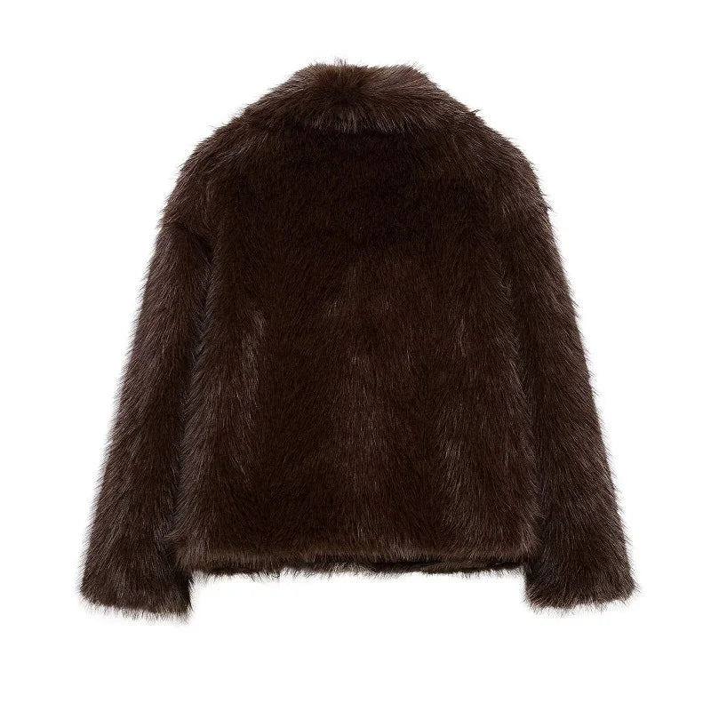 MUJER Faux Fur Coat Plush Fluffy Women's Jacket 2025 Woman Autumn Winter New in Outerwears White Red Gray Black Blends Coats