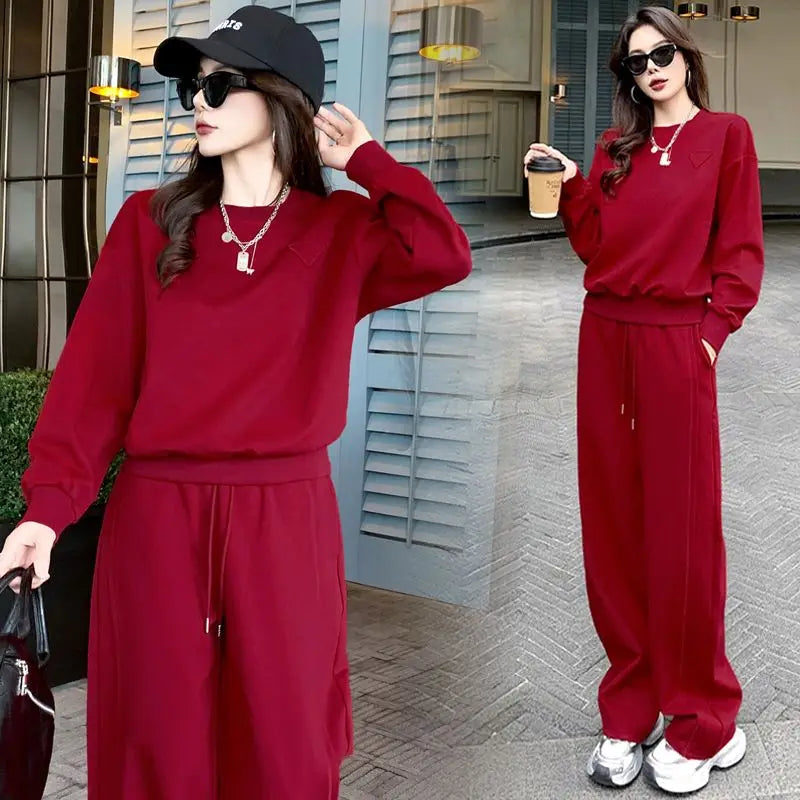 Loose Casual Fashion Sportswear Set for Women plus Size Autumn 2025 Trendy Sweatshirt Wide Leg Pants Two Piece Set
