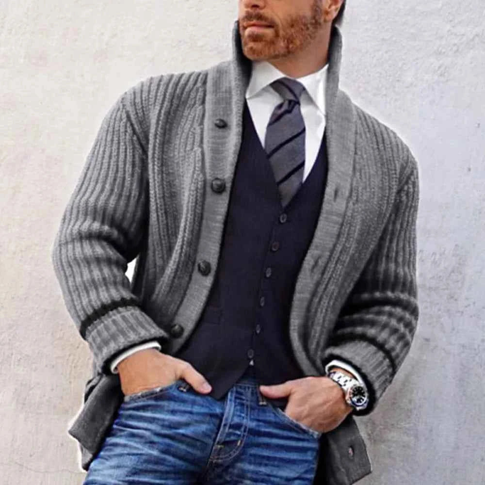 Coat Men Cardigan Sweaters Turn Down Collar Full Sleeve Coats Single Breasted Solid Stripped Open Stitch Autumn Winter Outerwear