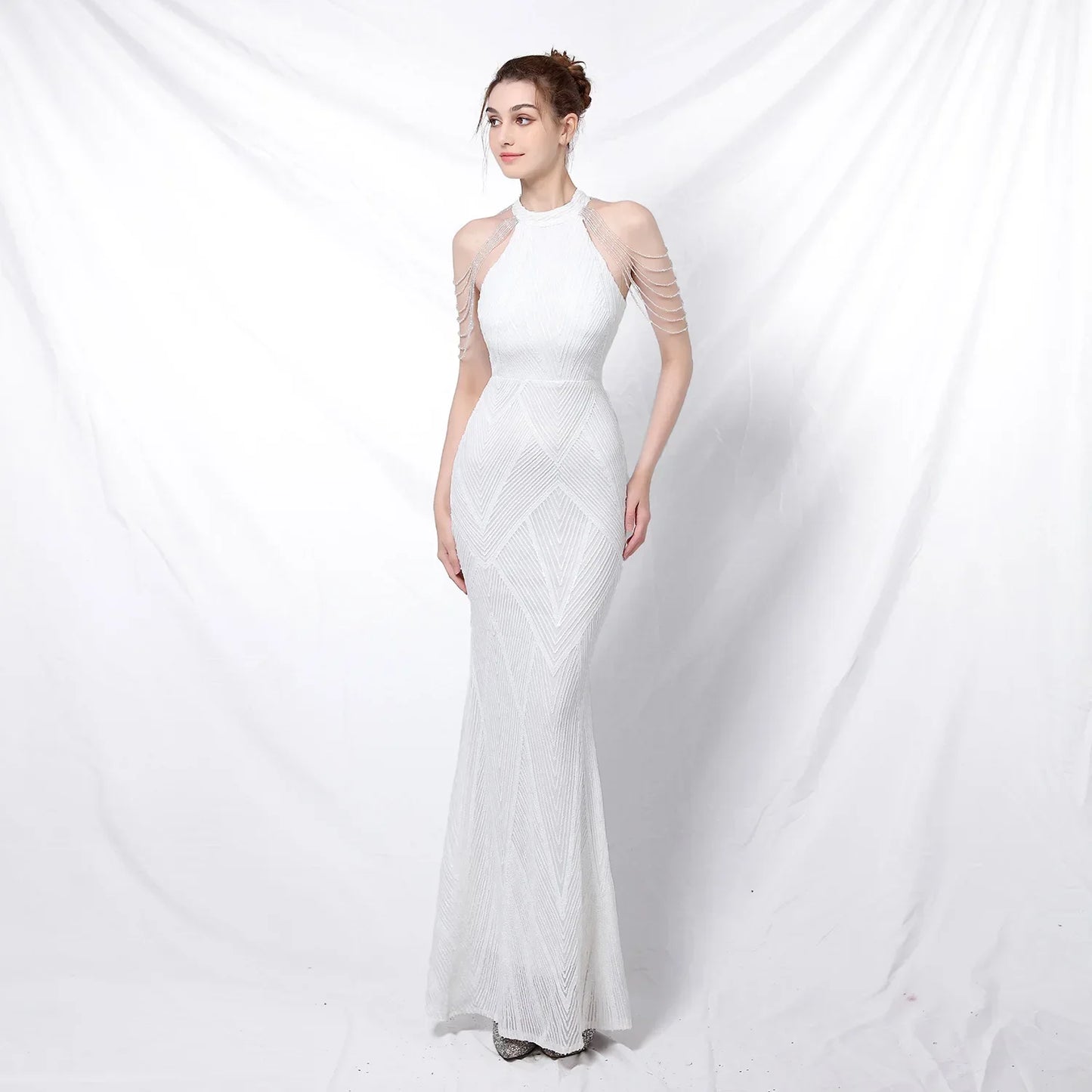 Xmas Sequin Maxi Dress Halter Neck Stripe Mermaid Long Lady Coctail Prom Dress Party Evening Dancing Performance Shimmering Wear