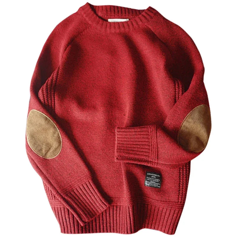Men's Harajuku Pullover Sweater Patch Designs Knitted Sweatshirt Hip Hop Round Neck Pure Colour Causal Pullovers Men's Clothing
