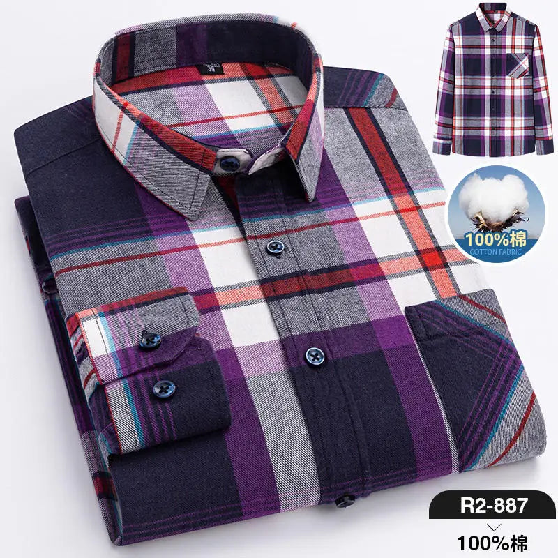 Pure Cotton Men's Plaid Shirt Long Sleeve Regular Fit Men Casual Oversized Shirt Leisure Autumn Male Clothes New Plus Size