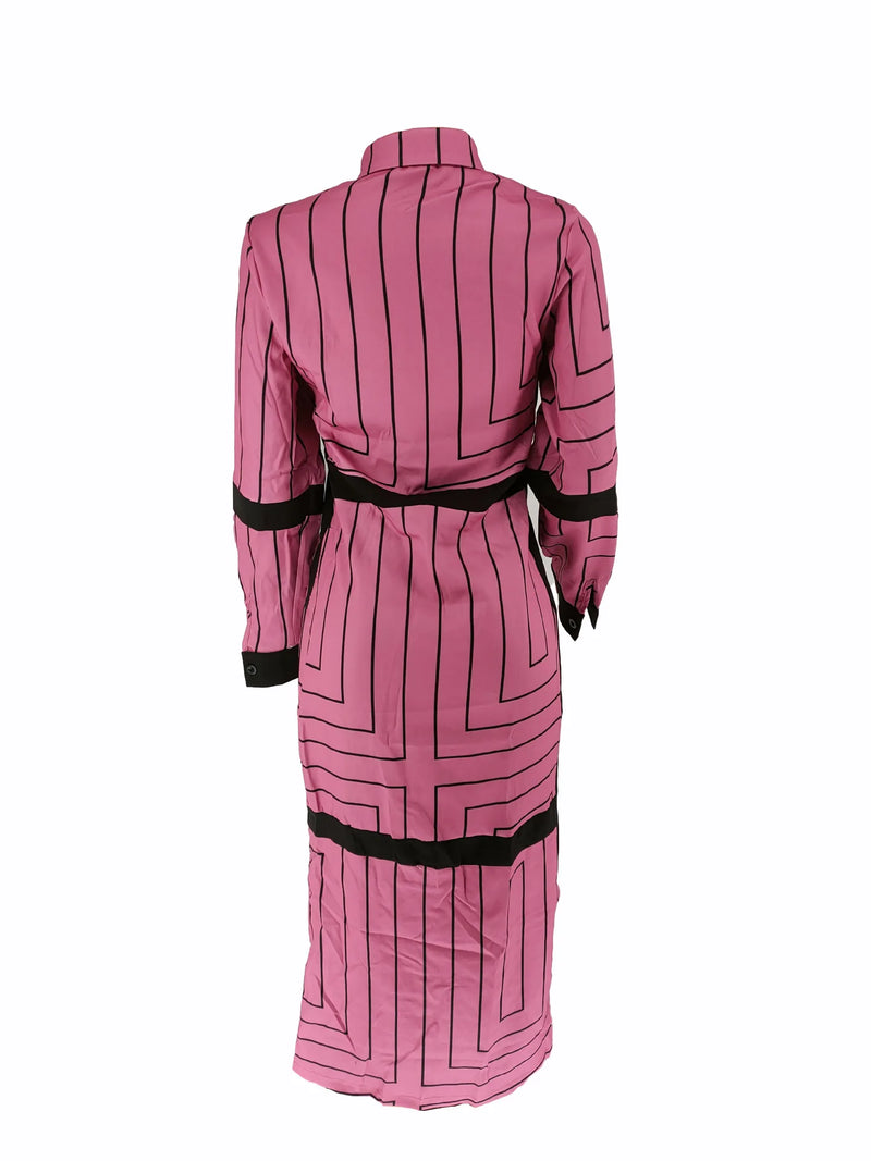 New Fashion Shirt Long Dress Women's Turn Down Button Elegant Office Lady Long Sleeve Dresses Women Casual Striped Maxi Dress