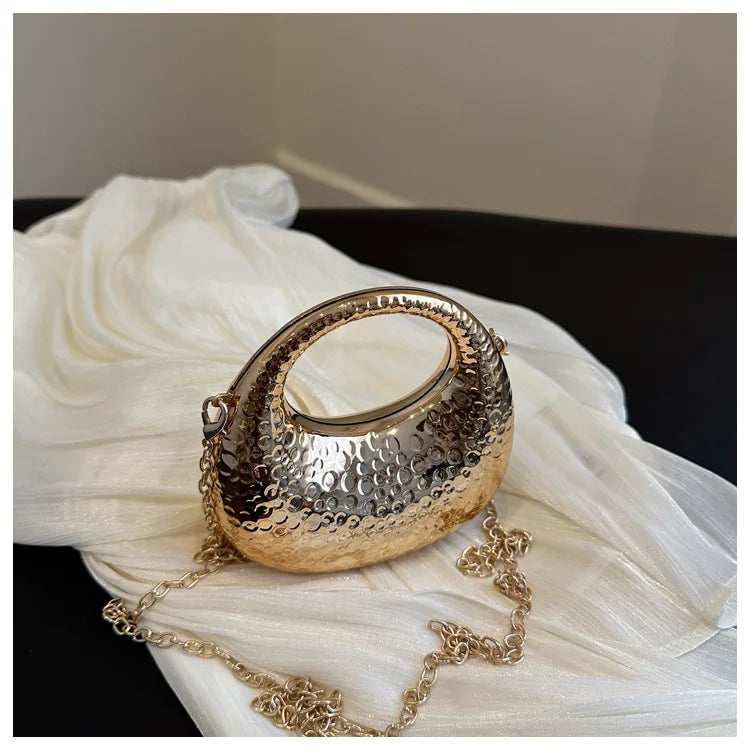 New Gold Silver Fashion Acrylic Moon Women's Handbags Luxury Ladies Clutch Bags Dinner Bag with chain 2024