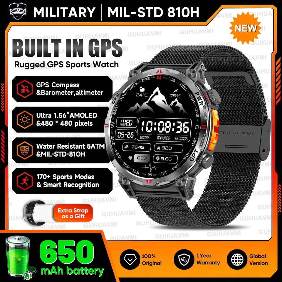 2025New Military T-Rex3 Ultra GPS SmartWatch Built in GPS Compass Altimeter Barometer 5ATM Waterproof 650mAh Sports Bracelet Men