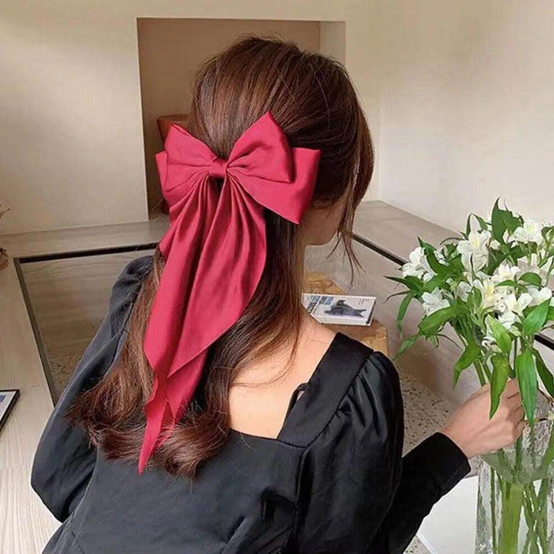 Elegant Large Bow Ribbon Hair Clip for Women Fashion Simple Solid Satin Spring Clip Ponytail Bow Hairpin Girls Hair Accesso K7U8 - CRAVO ROSE