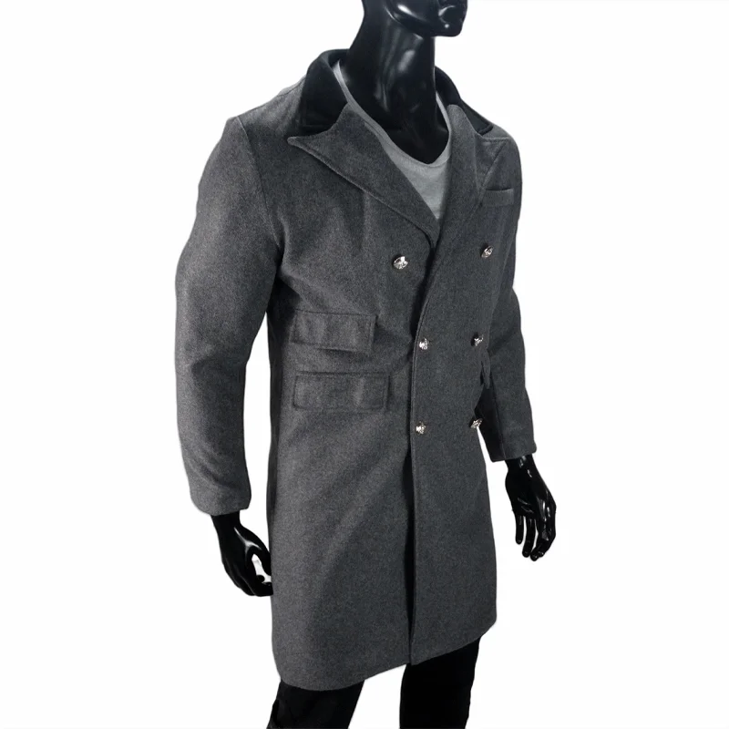 Coat Winter Men's Jackets Warm with Lining Men's Coat  X-Long Double Breasted Trench Multi-Pockets Male Clothing Eu Size M-XXL