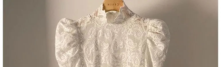 Fleece Lined Lace Base Shirt Women's Autumn Winter Hollow out Mesh Top Trendy Commute Style High Neck Long Sleeve  Color