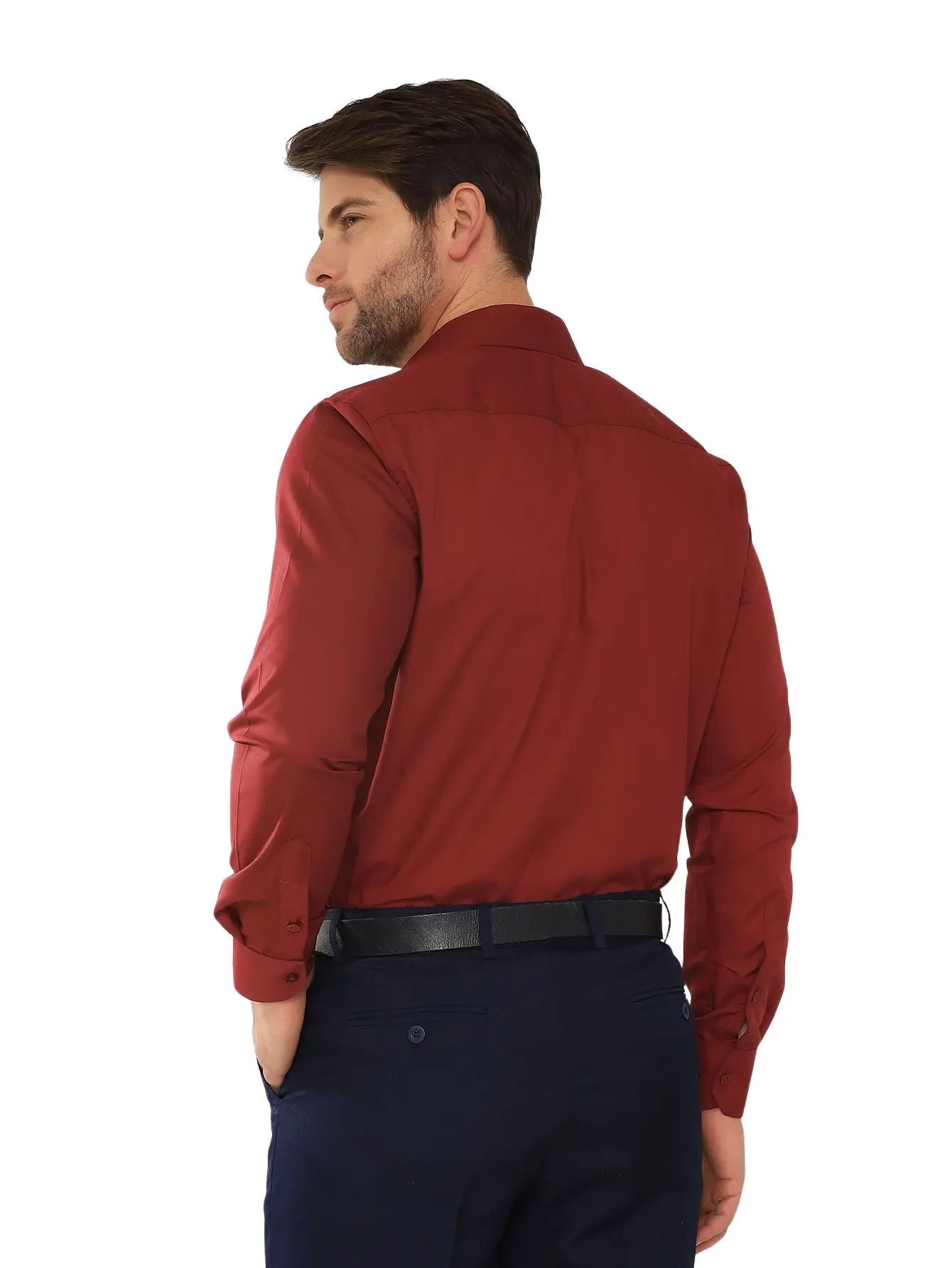 Men's Long Sleeve Slim Wine Social Shirt