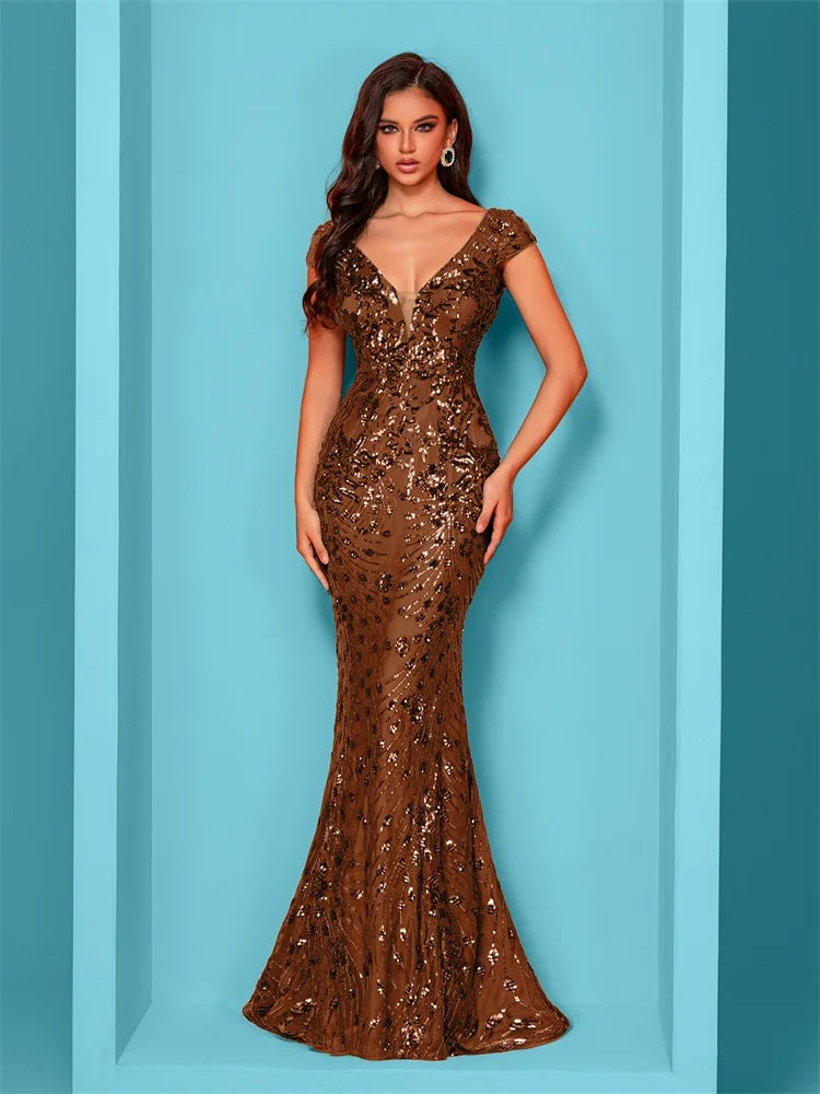 Lucyinlove Elegant Cap sleeve Evening Dresses Women Luxury Embroidery Mermaid Formal Sequins Wedding Party Cocktail Gowns