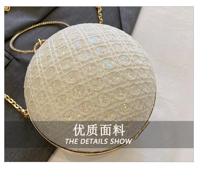 Sparkly Round Evening Purses for Women Shiny Diamonds Handbag Unusual Party Mini Small Bags Fashion Luxury Shoulder Bag Woman