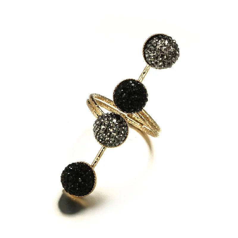 Tocona Punk Antique Black Crystal Stone Opening Joint Rings Set for Women Men Adjustable Gothic Statement Party Jewelry anillos