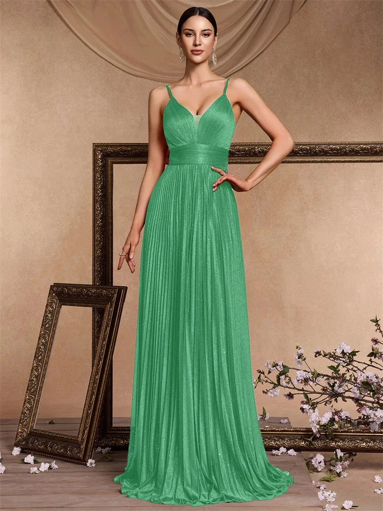 Elegant A-line Evening Dresses Luxury Floor Lenght Backless Formal Deep V-neck Women Caicktail Wedding Party Gowns