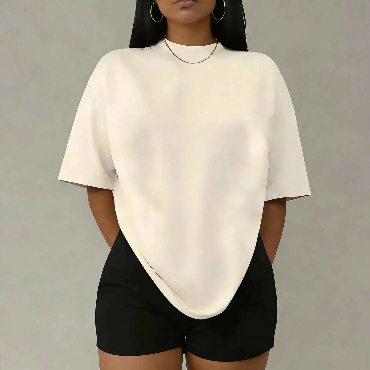 New Spring and Summer Cotton Breathable Solid Color T-shirt American Women's Loose and Fashionable Sports Commuting Top