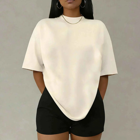 New Spring and Summer Cotton Breathable Solid Color T-shirt American Women's Loose and Fashionable Sports Commuting Top