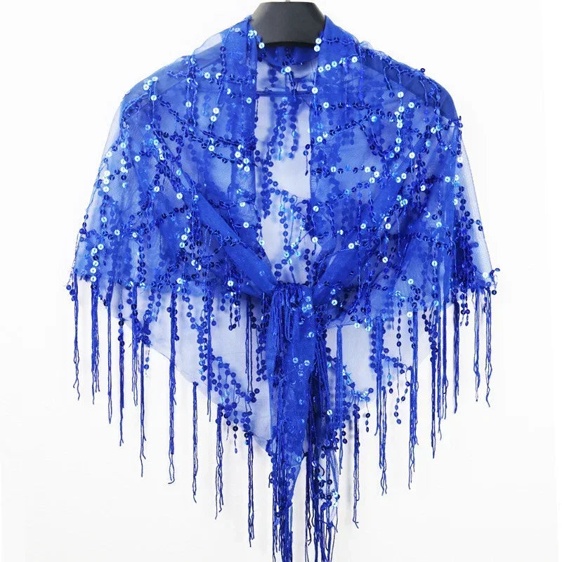 Summer Sequins Tassels Poncho Women Coat Party Outfits Cape Mesh Jacket Ladies Cloak Shawls Casaco Outerwear Wraps Woman Clothes