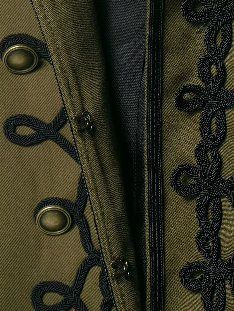 Women's Jacket 2026 Spring New Solid Color Long Sleeve Rope Knot Button Napoleon Style Slim Jacket Fashionable and Unique