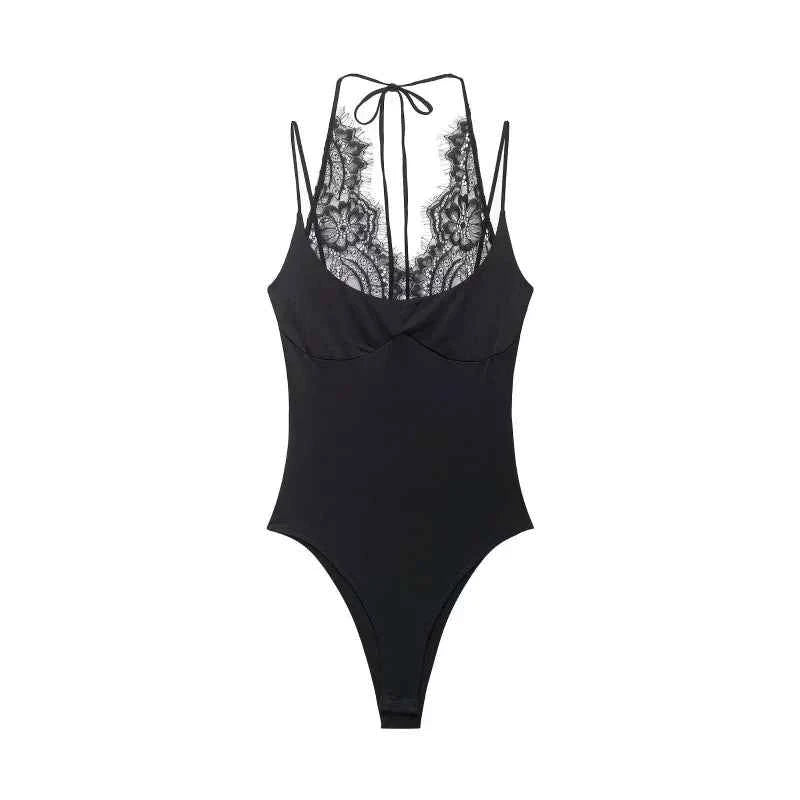 Fashionable Lace Neckline Shortalls Women's Summer New Style Splicing Design Casual Polyester Fiber H-Shape Vest Inner Wear