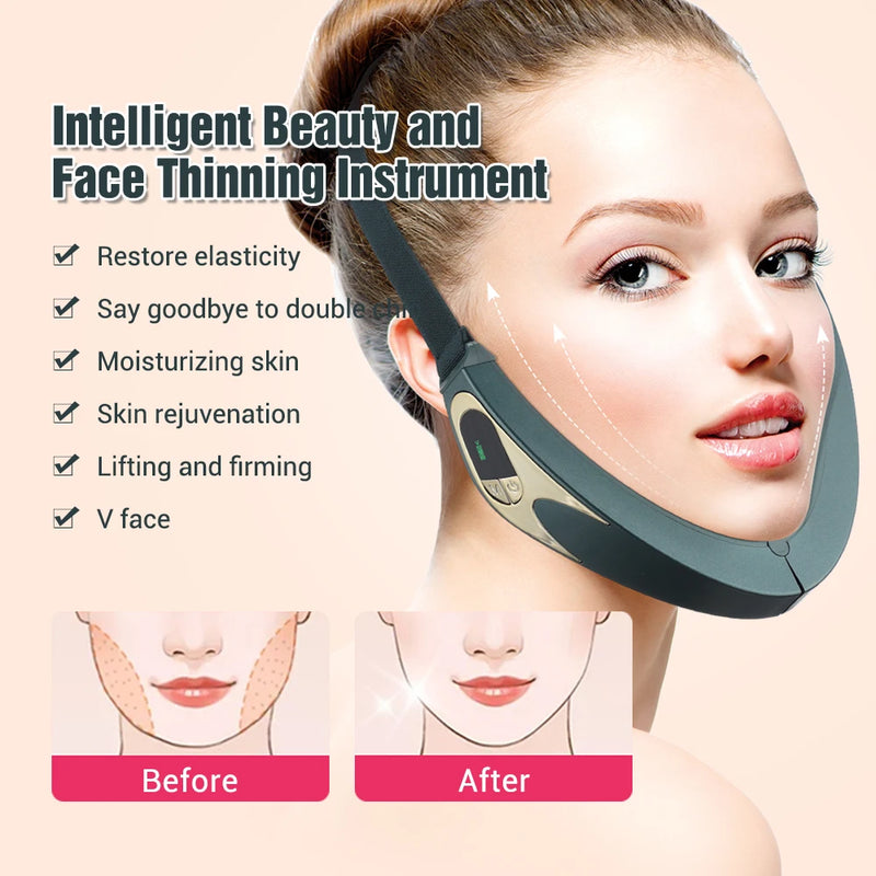 Massageador facial EMS V-Line Lift Up Belt Vermelho Azul Luz Facial Vibratório Massageador Dispositivo de Lifting Facial Reduz Queixo Duplo