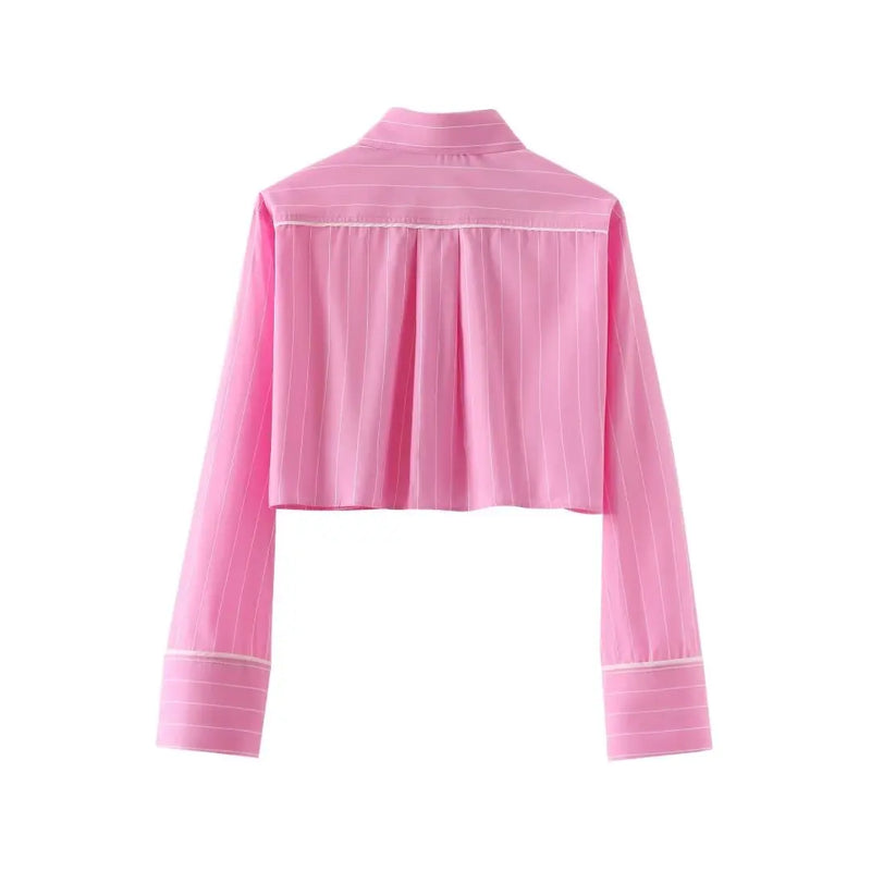 TRAFZA Women 2 Piece Set Elegant High Waist Loose Drawstring Pocket Wide Leg Pants Stripe Lapel Pocket Button Shirt Top Traf