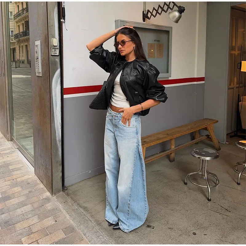 Y2k Hot Fix Rhinestone Cutout Women's Jeans Summer Street Low-rise Wide Leg Loose Denim Pants Lady New Fashion Party Trousers