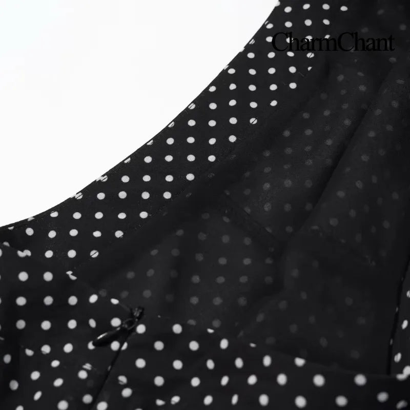 CharmChant Women's Polka Dot Sheer Chiffon Oversized Shirt & Maxi Skirt 2 Piece Set Spring 2026 Retro Elegant Chic Party Outfits