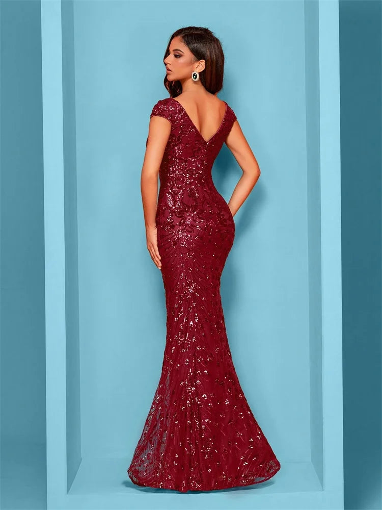 Lucyinlove Elegant Champagne Evening Dress For Women Long 2024 Luxury Mermaid Formal Sequins Prom Wedding Party Cocktail Dresses