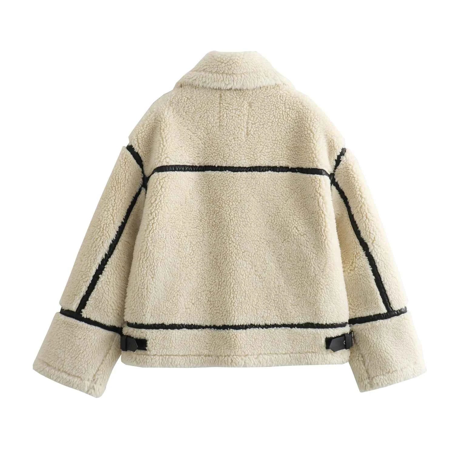 JNLEAOG Autumn New Fashionable Furry Motorcycle Style Coat Long Sleeve Street Style Women's Cotton Jacket