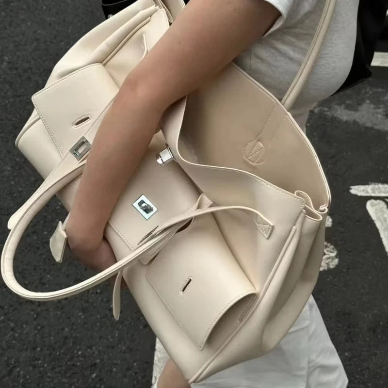 Luxury High Quality Tote Bag Brand Texture Lock Wing Bag Solid Color Simple New Horizontal Square Bag Women's Commuter Handbag