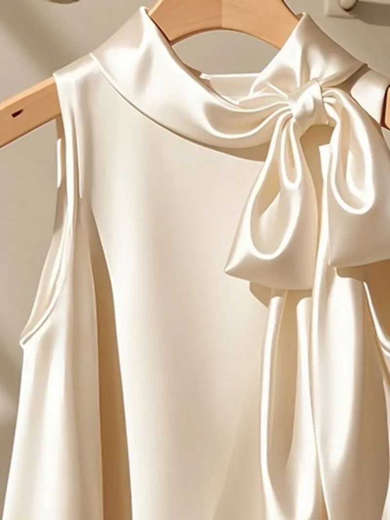 Blusas Mujer Hanging Neck Top Bow Sleeveless Shirts Elegant Blouse Roupas Femininas Spring Office Lady Chemise Femme Tops