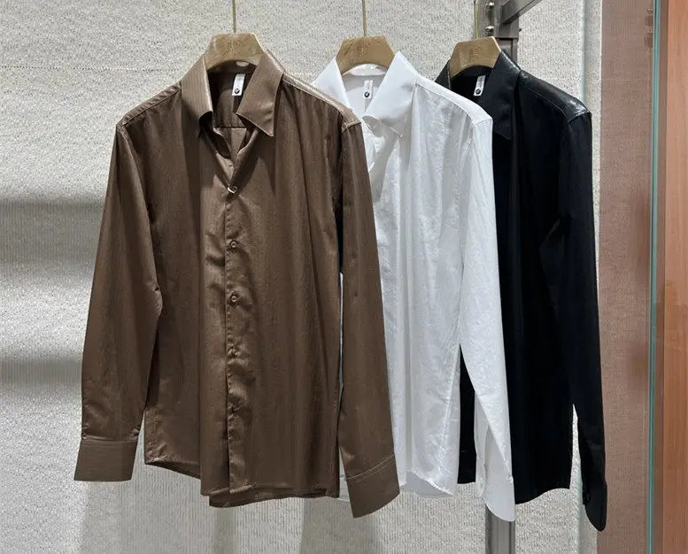 2026 Spring Fashion Big Collar Design Long Sleeved Shirt High Quality Men's Business Slim Fit Social Tuxedo Cotton Shirts