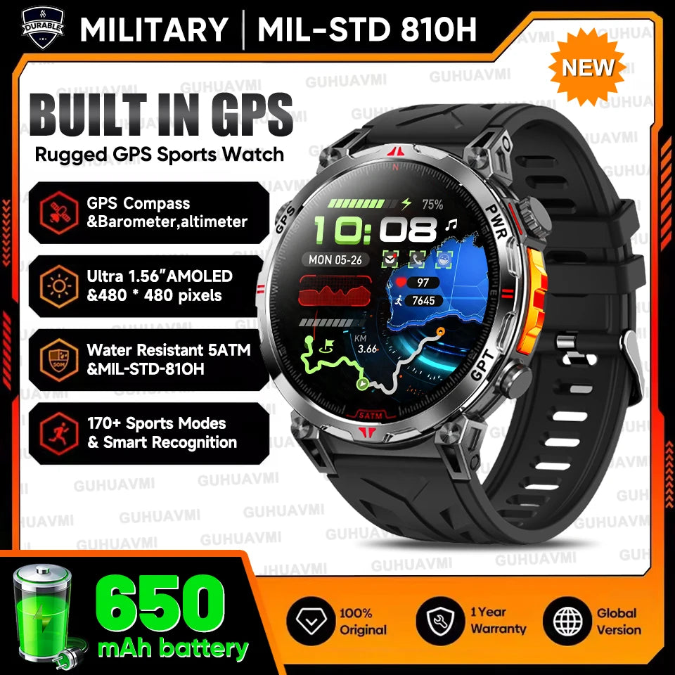 2025New Military T-Rex3 Ultra GPS SmartWatch Built in GPS Compass Altimeter Barometer 5ATM Waterproof 650mAh Sports Bracelet Men