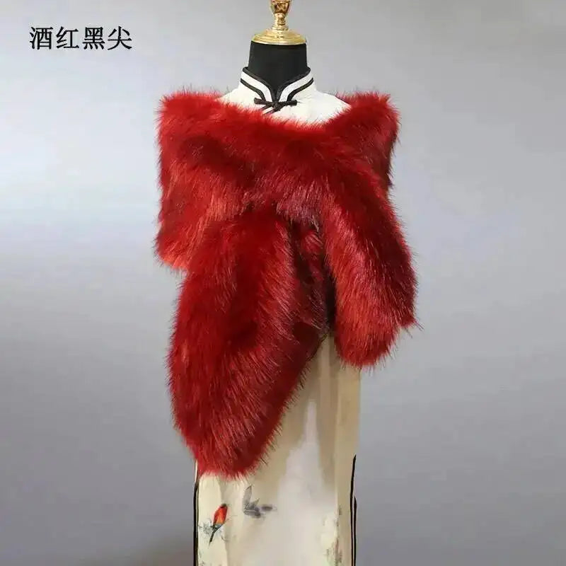 32 Colors 165*30cm Women Luxury Warm Faux Fox Fur Shawl Winter Ladies Plush Scarf Wraps Cloak Coat Wedding Long Cape Scarves