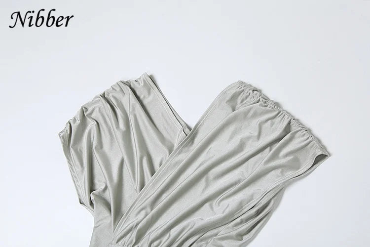 Nibber Irregular Hollow Dress Women Ruched Diagonal Collar Shorts Sleeve Waistless Slits Street Trend Temperament Long Bodycon