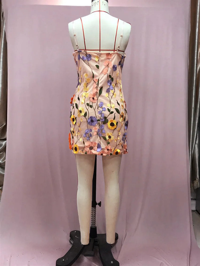 Elegant Temperament, lady Flower Mesh Splicing, Heavy-duty Embroidery, Suspender Dress,woman  Short Skirt, Lace,girl Slimming