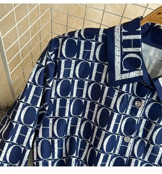 Elegant Retro Long Sleeve Print Shirt Dress Slimming A-Line High Waist Spring Autumn Korean Style Women's City Commute Dress