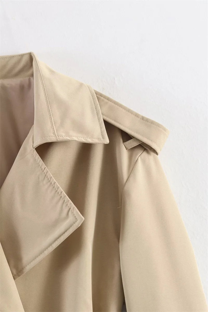 Women's Coat 2026 Spring New Style Solid Color Long Sleeve Belted Short Trench Coat European and American Personalized Fashion