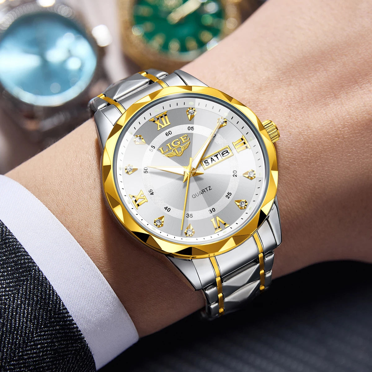 New LIGE Top Brand Luxury Man Wristwatch Waterproof Luminous Date Week Men Watches Stainless Steel Quartz Men's Watch Male reloj