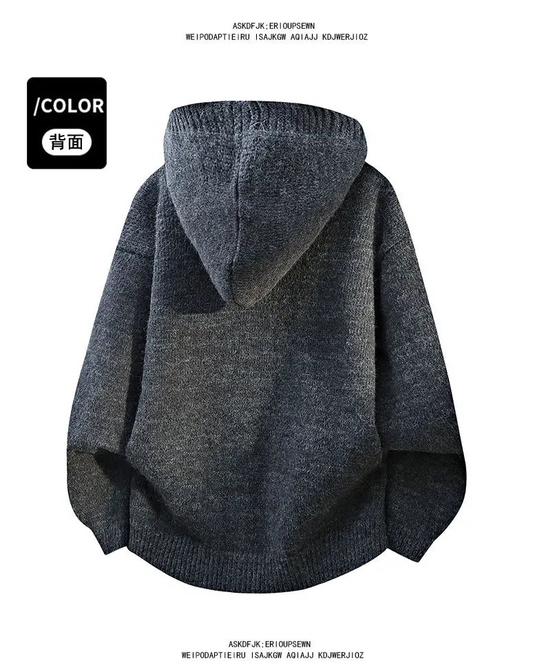 Men's Hooded Knit Cardigan Button Front Loose Fit Autumn Casual Fashion Warm Comfortable Lazy Style Sweater Outerwear