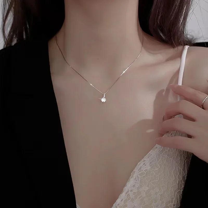 Fashion 925 Sterling Silver Round Zircon Necklace Minimalist Style Charm Choker Pendant Party Gift For Women's Fine Jewelry - CRAVO ROSE