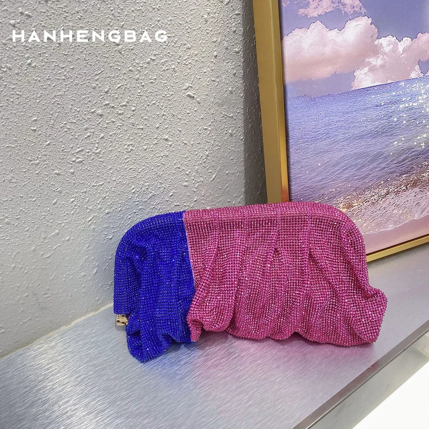 Handmade Strass Evening Clutch Bags com Punho Brilhante, Novas Dobras Bolsas, Handmade Bolsas, Designer De Luxo, Festa De Casamento, Alta Qualidade - CRAVO ROSE