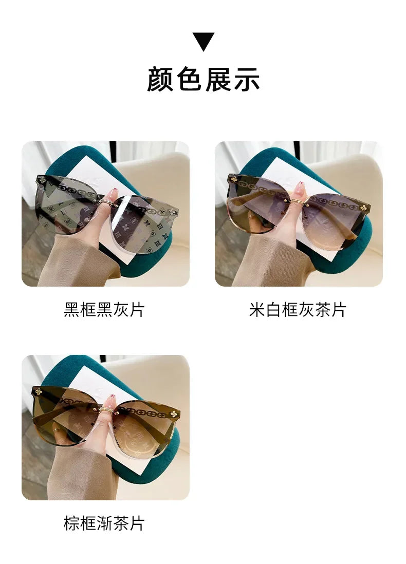 New European And American Style Half-frame Metal Sunglasses Fashion Slim Women's Sunglasses Anti-uv Glasses