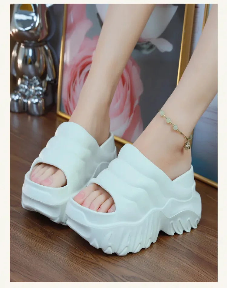 Women 10cm Increased Wedges Slippers 2024 Summer Breathable Casual Platform Slides Shoes for Women Light Slip on Female Sandals