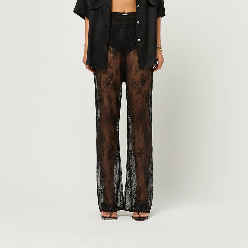 Calças boca de sino de renda, leggings flare sensuais transparentes, malha, tule