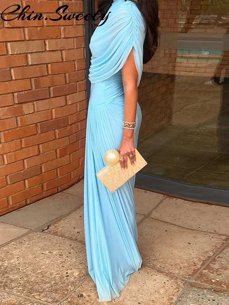 Vestido longo urbano feminino, sexy, plissado, estilo império, sem mangas, assimétrico, vestidos femininos, primavera/verão 2025, robe feminino chique