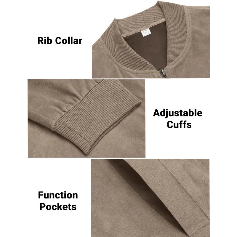 New Autumn Pilot Bomber Jacket for Men's Casual Plus Size Suede Zipper Stand Up Collar Top Traf Jacket Coats Men Clothing