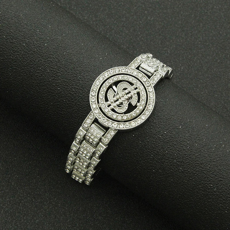 New Hip Hop Shiny Cuban Link Chain Bracelet Women Men Gold Color Rhinestone Iced Out Chain Bracelets Punk Wristband Jewelry Gift