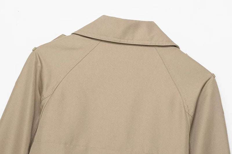 Women's Fashion Double Breasted Short Trench Coat Turn-down Collar Long Sleeve Coats Vintage Female Outerwear Chic Tops