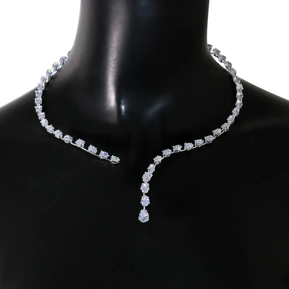 Stonefans Fashion Zircon Pendant Choker Water Drop for Women Vintage Clavicle Chain Crystal Collar Necklace Bridal Jewelry Gift